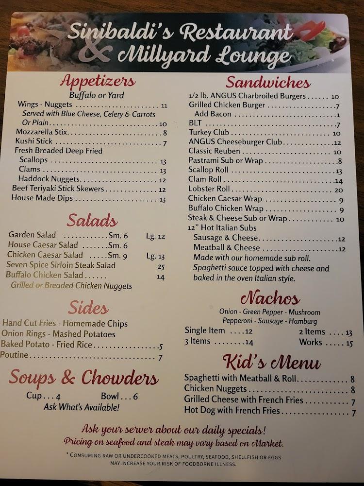 Sinibaldi's Restaurant and Millyard Lounge Menu image 2