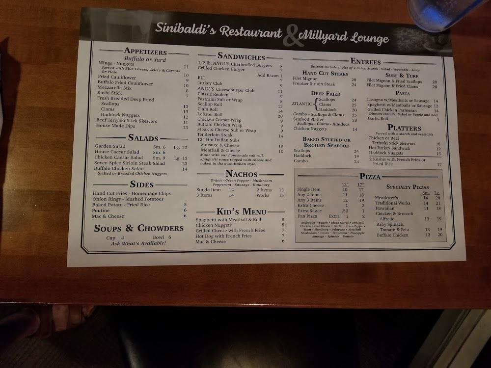 Sinibaldi's Restaurant and Millyard Lounge Menu image 3