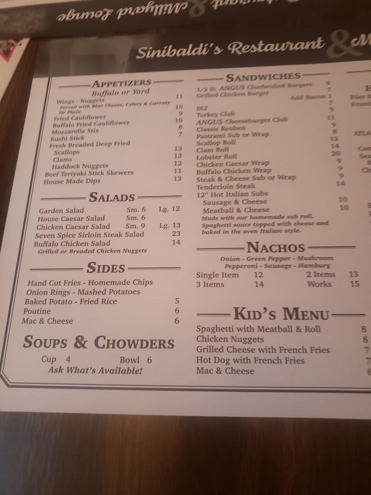 Sinibaldi's Restaurant and Millyard Lounge Menu image 4